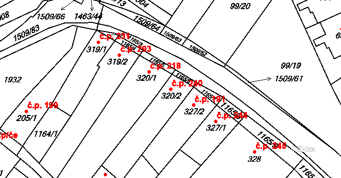 Kvasice 240 na parcele st. 320/2 v KÚ Kvasice, Katastrální mapa