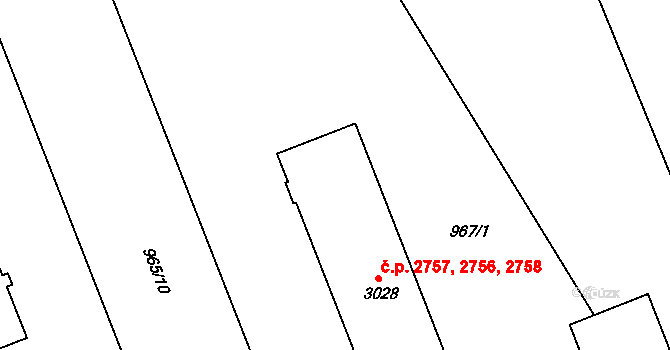 Kroměříž 2756,2757,2758 na parcele st. 3028 v KÚ Kroměříž, Katastrální mapa