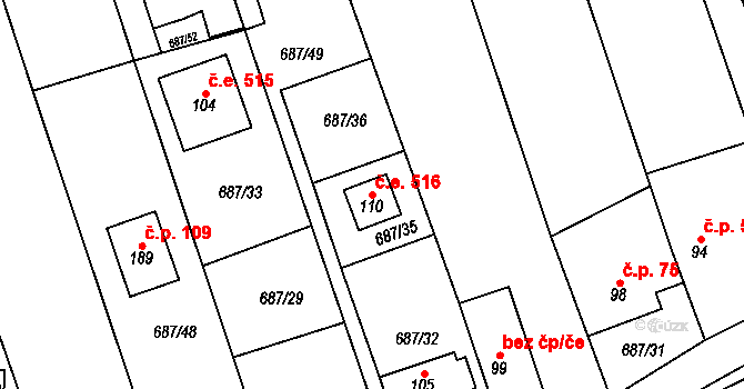 Hamry 516, Plumlov na parcele st. 110 v KÚ Hamry, Katastrální mapa