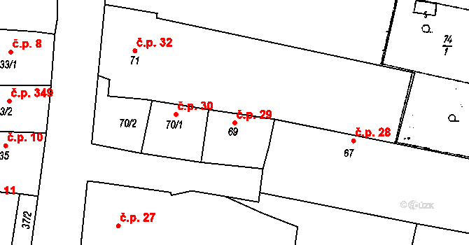 Dobšice 29 na parcele st. 69 v KÚ Dobšice u Znojma, Katastrální mapa