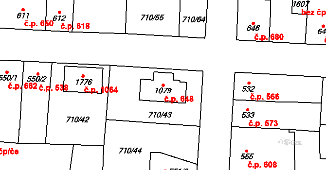Hrušovany nad Jevišovkou 648 na parcele st. 1079 v KÚ Hrušovany nad Jevišovkou, Katastrální mapa