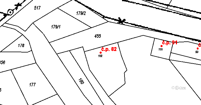 Kubšice 82 na parcele st. 102 v KÚ Kubšice, Katastrální mapa