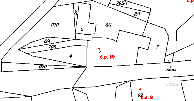 Boškov 19, Potštát na parcele st. 7 v KÚ Boškov, Katastrální mapa