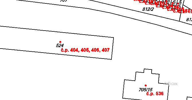 Stochov 404,405,406,407 na parcele st. 524 v KÚ Stochov, Katastrální mapa