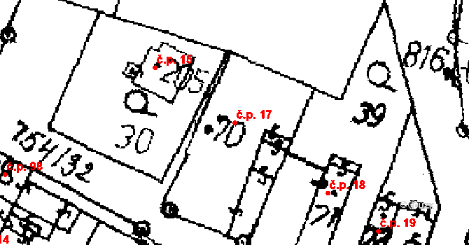 Seletice 17 na parcele st. 70 v KÚ Seletice, Katastrální mapa