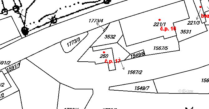 Chloudov 17, Koberovy na parcele st. 250 v KÚ Koberovy, Katastrální mapa