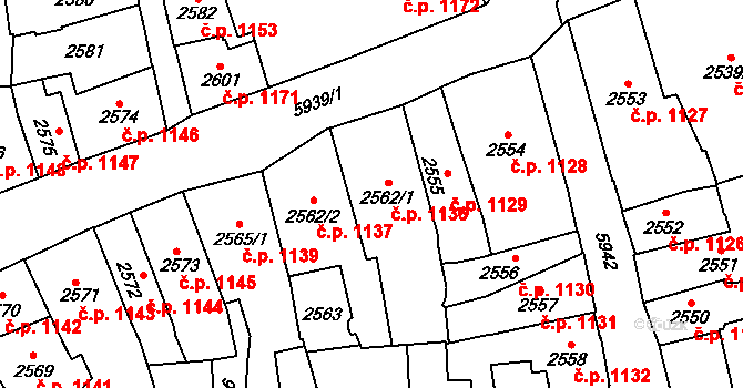 Jihlava 1136 na parcele st. 2562/1 v KÚ Jihlava, Katastrální mapa