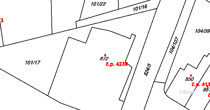 Jihlava 4238 na parcele st. 872 v KÚ Bedřichov u Jihlavy, Katastrální mapa