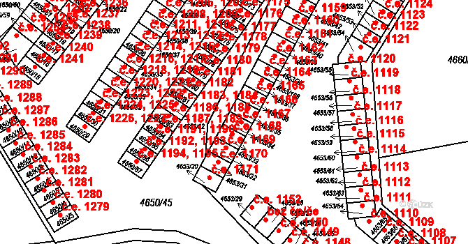 Jihlava 1167 na parcele st. 4653/34 v KÚ Jihlava, Katastrální mapa