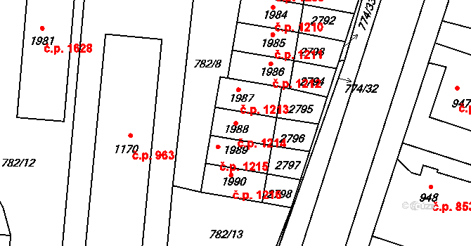 Dobříš 1214 na parcele st. 1988 v KÚ Dobříš, Katastrální mapa