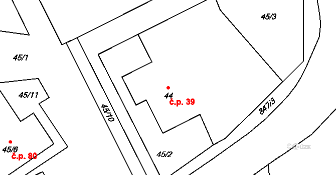 Provodín 39 na parcele st. 44 v KÚ Provodín, Katastrální mapa