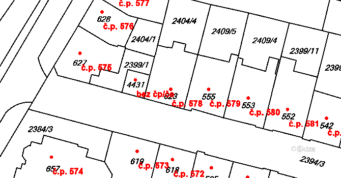 Kyjov 578 na parcele st. 623 v KÚ Kyjov, Katastrální mapa