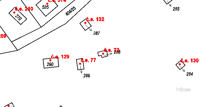 Třebsín 72, Krňany na parcele st. 288 v KÚ Třebsín, Katastrální mapa