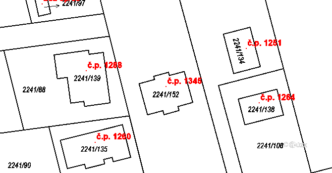 Třemošná 1345 na parcele st. 2241/152 v KÚ Třemošná, Katastrální mapa