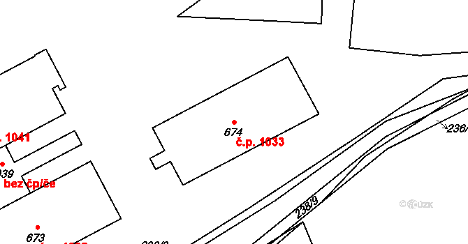 Švermov 1033, Kladno na parcele st. 674 v KÚ Hnidousy, Katastrální mapa