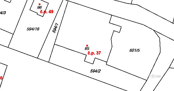 Sedlo 37, Číměř na parcele st. 65 v KÚ Sedlo u Číměře, Katastrální mapa