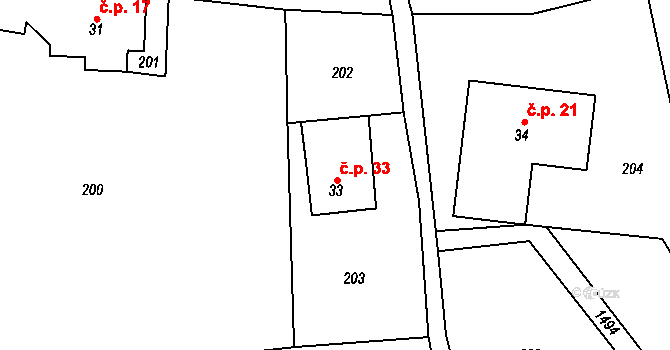 Horní Štěpanice 33, Benecko na parcele st. 33 v KÚ Horní Štěpanice, Katastrální mapa