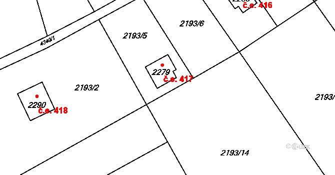 Ostravice 417 na parcele st. 2279 v KÚ Ostravice 1, Katastrální mapa