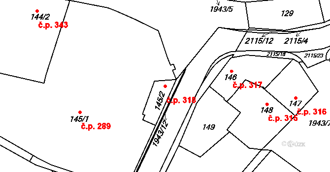 Třebechovice pod Orebem 318 na parcele st. 145/2 v KÚ Třebechovice pod Orebem, Katastrální mapa
