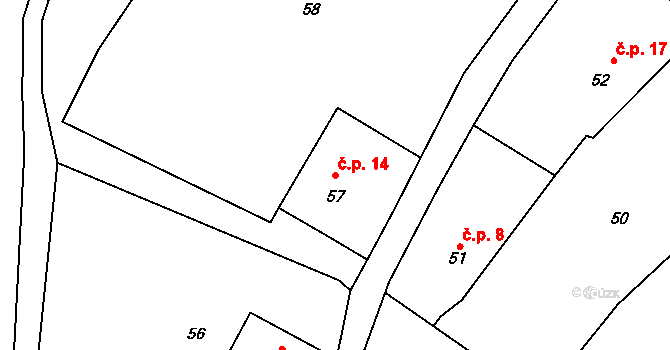 Kleštěnice 14, Komárov na parcele st. 57 v KÚ Kleštěnice, Katastrální mapa