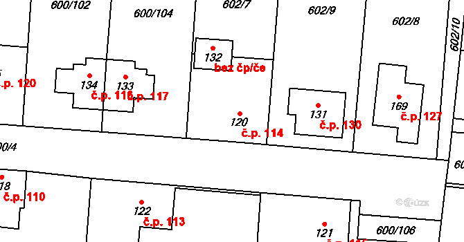 Poplze 114, Libochovice na parcele st. 120 v KÚ Poplze, Katastrální mapa