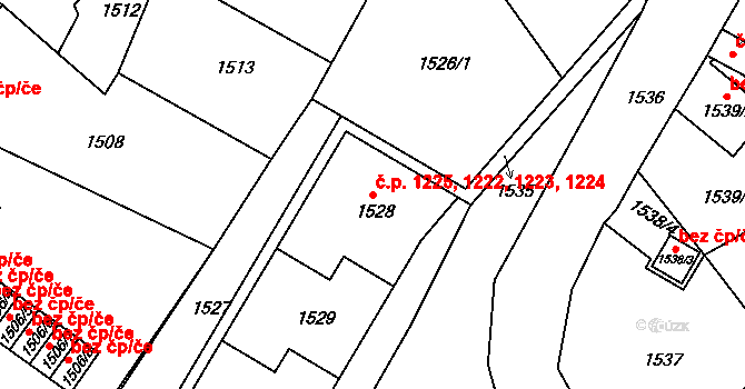 Střekov 1222,1223,1224,1225, Ústí nad Labem na parcele st. 1528 v KÚ Střekov, Katastrální mapa