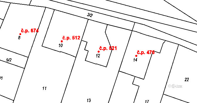 Dolní Lutyně 521 na parcele st. 12 v KÚ Dolní Lutyně, Katastrální mapa