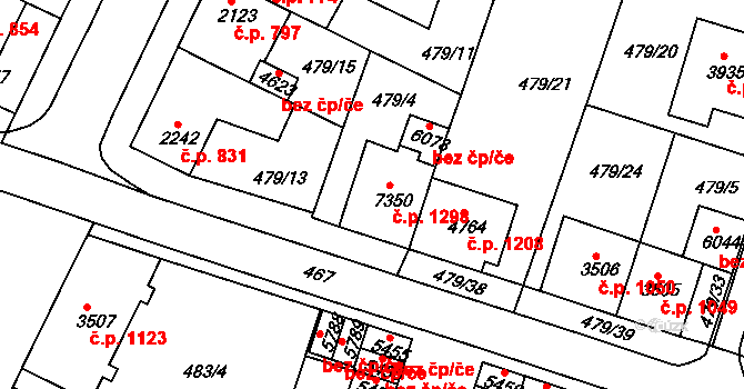 Horka-Domky 1298, Třebíč na parcele st. 7350 v KÚ Třebíč, Katastrální mapa