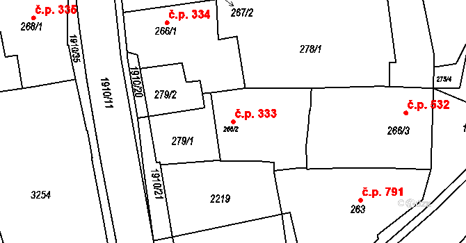 Předměstí 333, Svitavy na parcele st. 266/2 v KÚ Svitavy-předměstí, Katastrální mapa