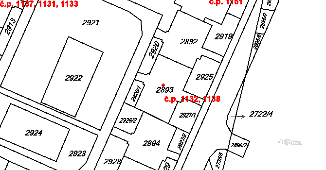 Černovice 1132,1138, Brno na parcele st. 2893 v KÚ Černovice, Katastrální mapa