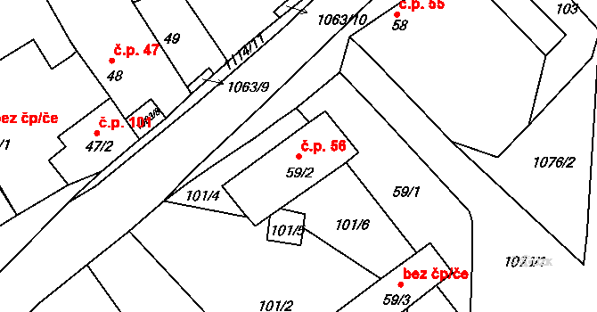 Chožov 56 na parcele st. 59/2 v KÚ Chožov, Katastrální mapa