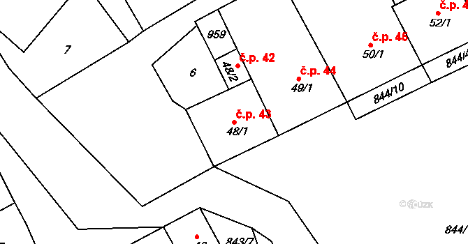 Mikulov 43 na parcele st. 48/1 v KÚ Mikulov v Krušných horách, Katastrální mapa