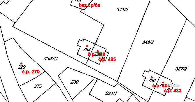 Heřmanovice 485 na parcele st. 759 v KÚ Heřmanovice, Katastrální mapa