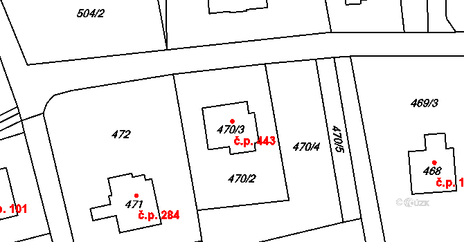 Řepiště 443 na parcele st. 470/3 v KÚ Řepiště, Katastrální mapa