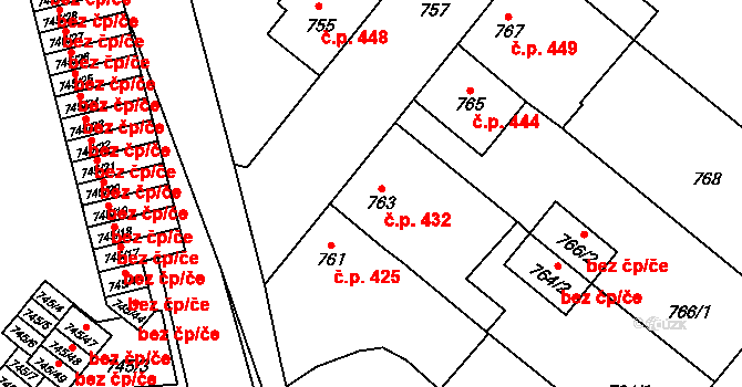 Suchdol nad Lužnicí 432 na parcele st. 763 v KÚ Suchdol nad Lužnicí, Katastrální mapa