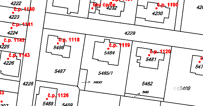 Záběhlice 1119, Praha na parcele st. 5484 v KÚ Záběhlice, Katastrální mapa