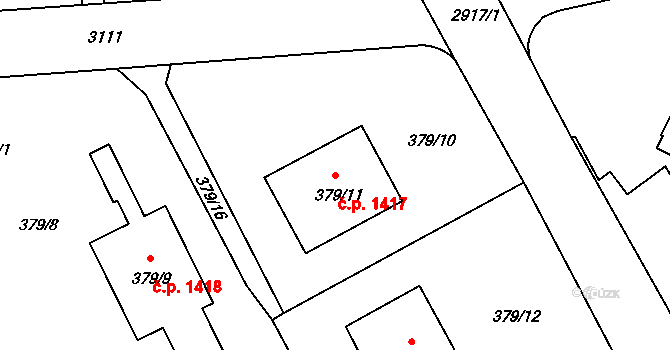 Braník 1417, Praha na parcele st. 379/11 v KÚ Braník, Katastrální mapa