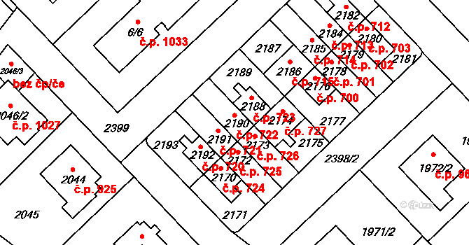 Suchdol 722, Praha na parcele st. 2190 v KÚ Suchdol, Katastrální mapa