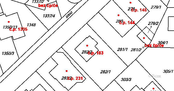 Sedlec 183, Praha na parcele st. 282/2 v KÚ Sedlec, Katastrální mapa