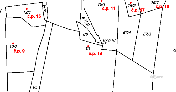 Horní Hbity 14, Jablonná na parcele st. 13 v KÚ Horní Hbity, Katastrální mapa