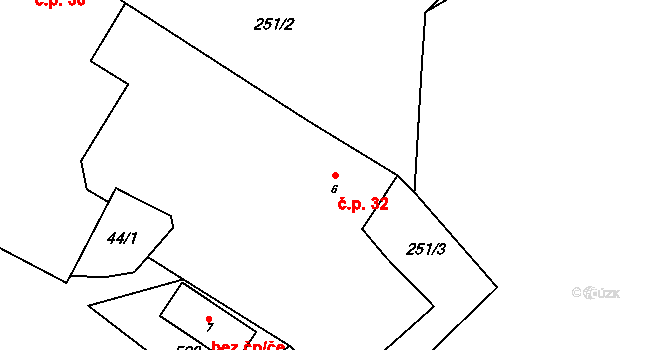 Starosedlský Hrádek 32 na parcele st. 6 v KÚ Starosedlský Hrádek, Katastrální mapa