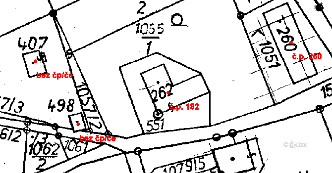 Jeřmanice 182 na parcele st. 262 v KÚ Jeřmanice, Katastrální mapa