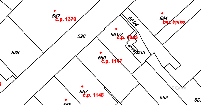 Rumburk 1 1147, Rumburk na parcele st. 559 v KÚ Rumburk, Katastrální mapa