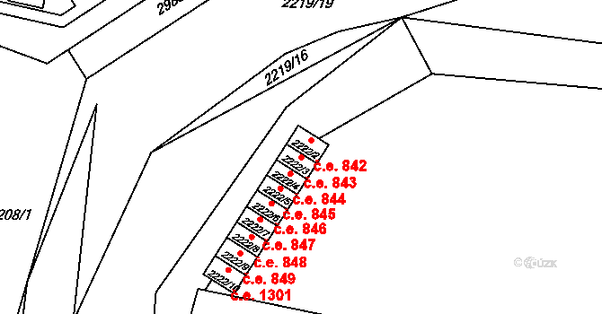 Kuřim 843 na parcele st. 2222/3 v KÚ Kuřim, Katastrální mapa