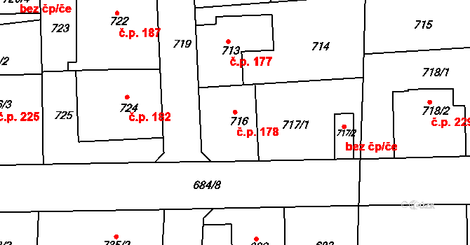 Úštěk-Českolipské Předměstí 178, Úštěk na parcele st. 716 v KÚ Úštěk, Katastrální mapa
