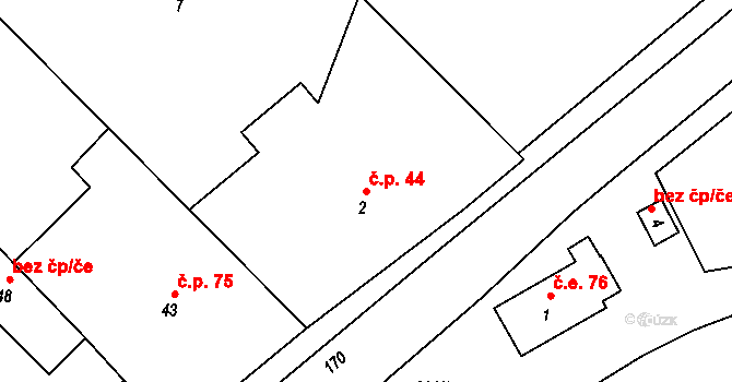 Plinkout 44, Dlouhá Loučka na parcele st. 2 v KÚ Plinkout, Katastrální mapa