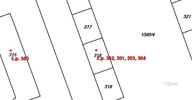Hylváty 301,302,303,304, Ústí nad Orlicí na parcele st. 318 v KÚ Hylváty, Katastrální mapa