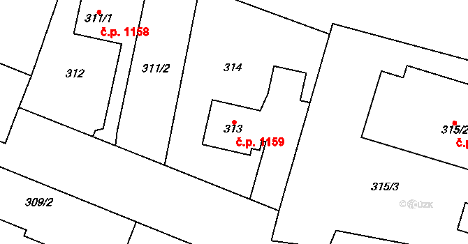 Podlesí 1159, Havířov na parcele st. 313 v KÚ Bludovice, Katastrální mapa