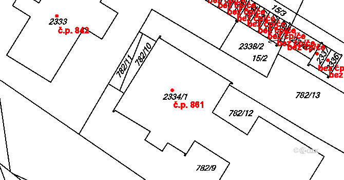 Valdické Předměstí 861, Jičín na parcele st. 2334/1 v KÚ Jičín, Katastrální mapa