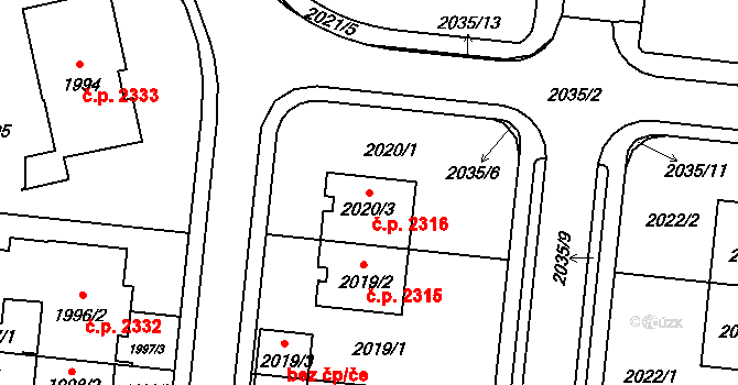 Žďár nad Sázavou 3 2316, Žďár nad Sázavou na parcele st. 2020/3 v KÚ Město Žďár, Katastrální mapa